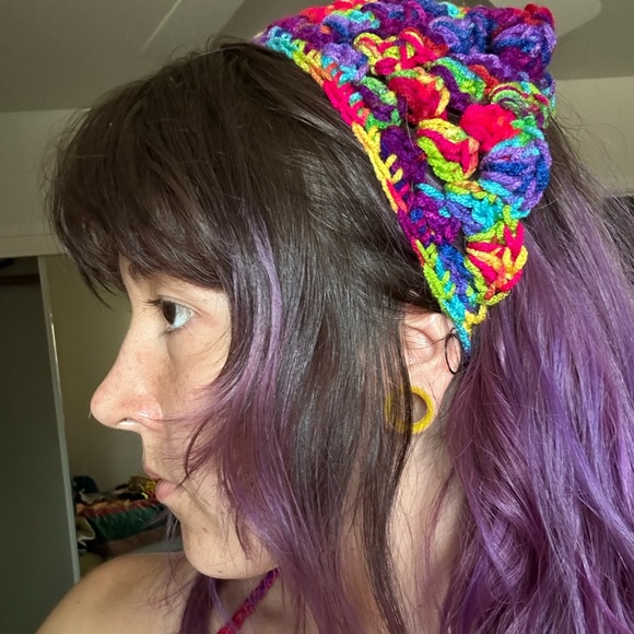 Crochet rainbow top + matching bandana - Picture 2 of 2